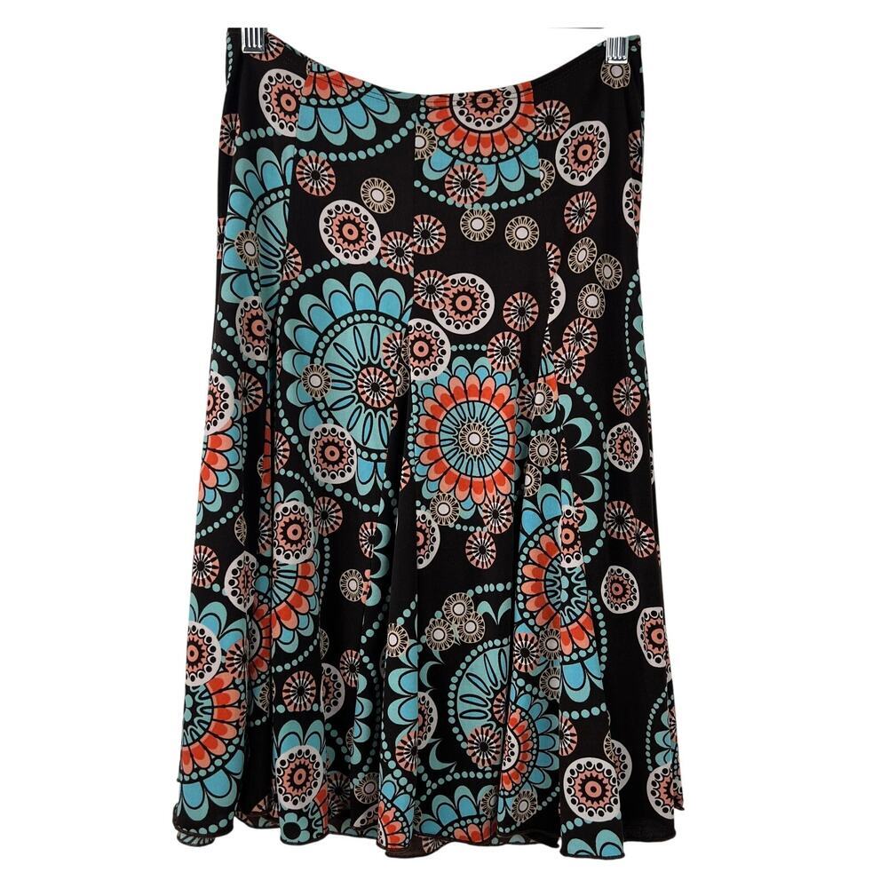Jody California Women's Vintage Skirt Brown Multicolor Artsy Print Retro Size S